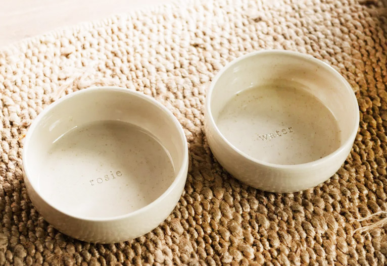 Ceramic personalised dog bowls.