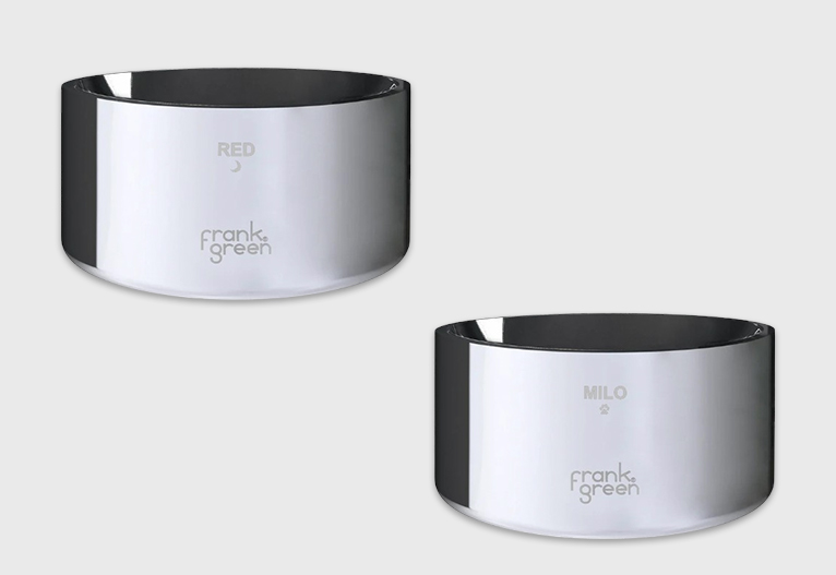 Frank Green customised stainless steel dog bowls.