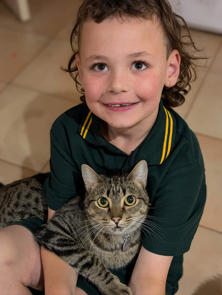 Nacey and his cat Rocky.